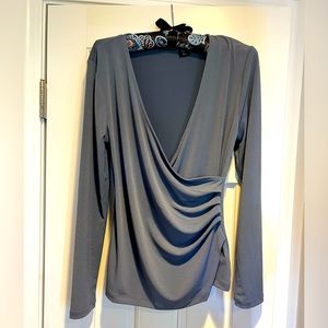 Tahari luxury jersey top. So flattering, dusky blue